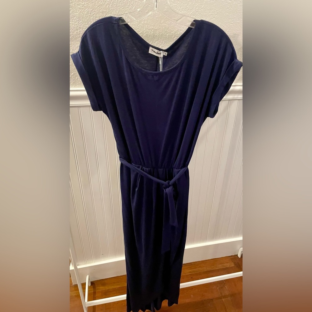 NWT Navy blue short sleeve faux wrap dress - size M